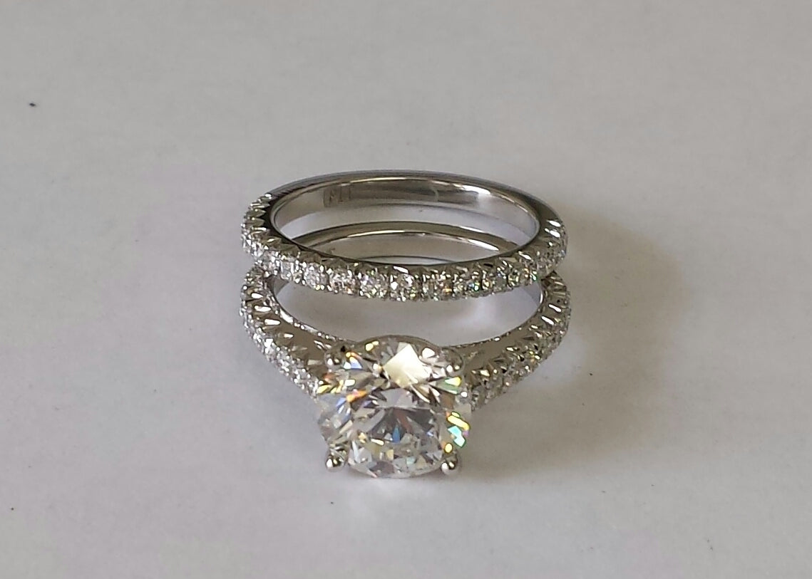 Half French Pave 2Ct Round Diamond Center Engagement Ring / 2ct Center lGl Lab Grown diamond Amazing Brilliant Ring /Anniversary gift