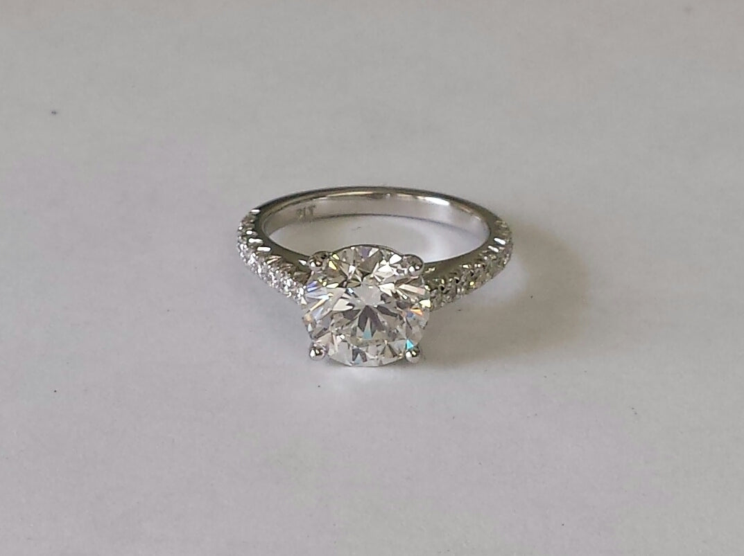 Half French Pave 2Ct Round Diamond Center Engagement Ring / 2ct Center lGl Lab Grown diamond Amazing Brilliant Ring /Anniversary gift