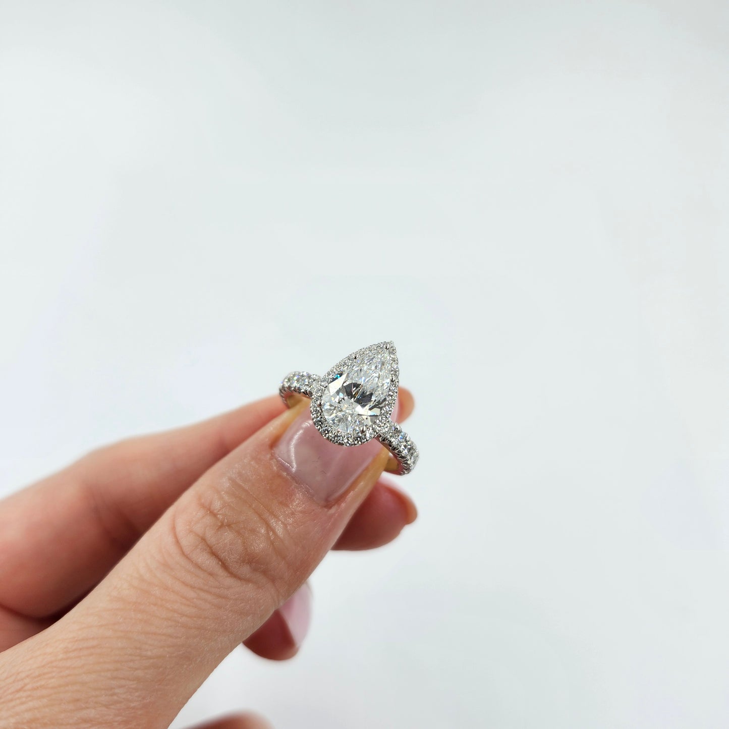 2ct Pear Lab Diamond Engagement Ring: 14K Gold Halo, Anniversary Gift