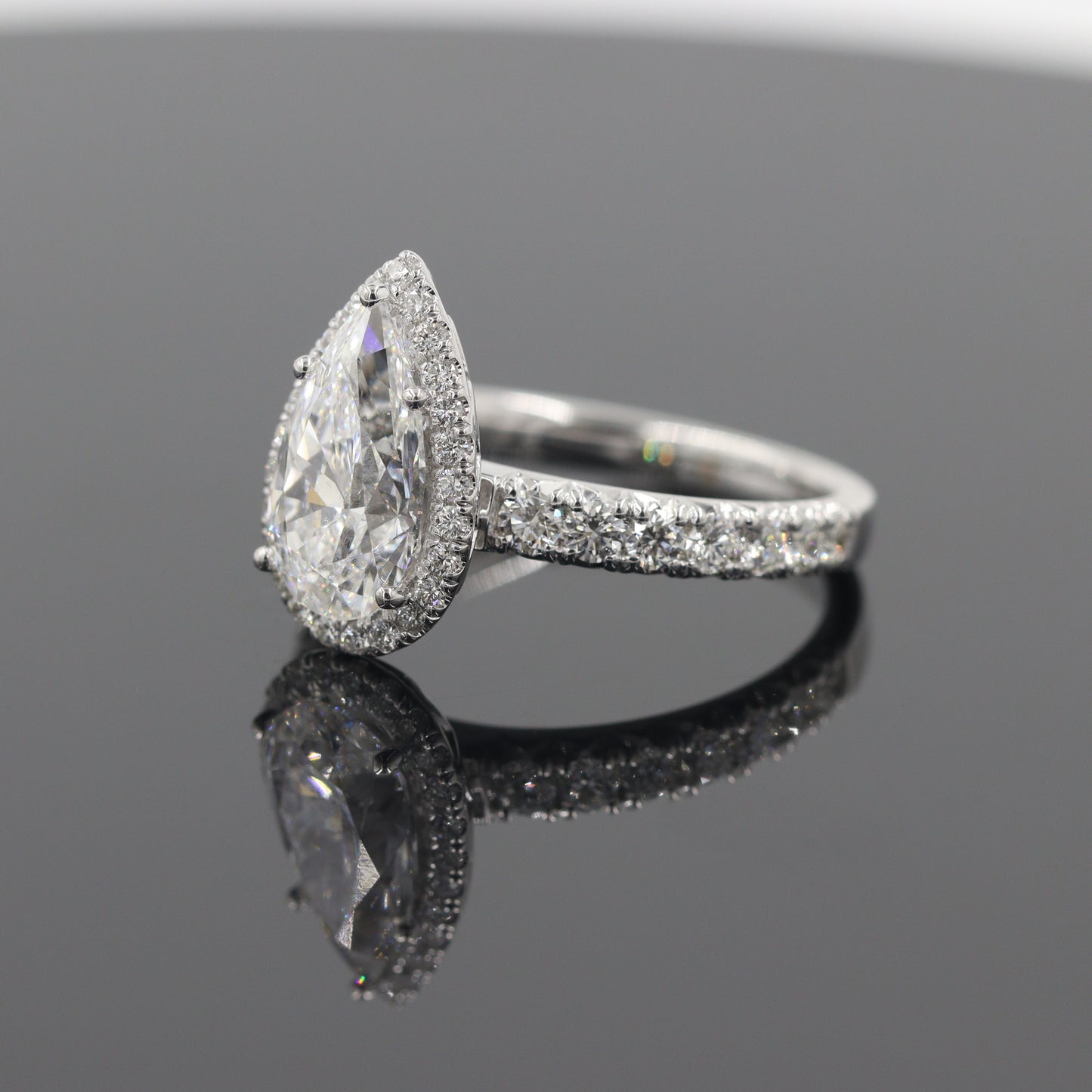 2ct Pear Lab Diamond Engagement Ring: 14K Gold Halo, Anniversary Gift