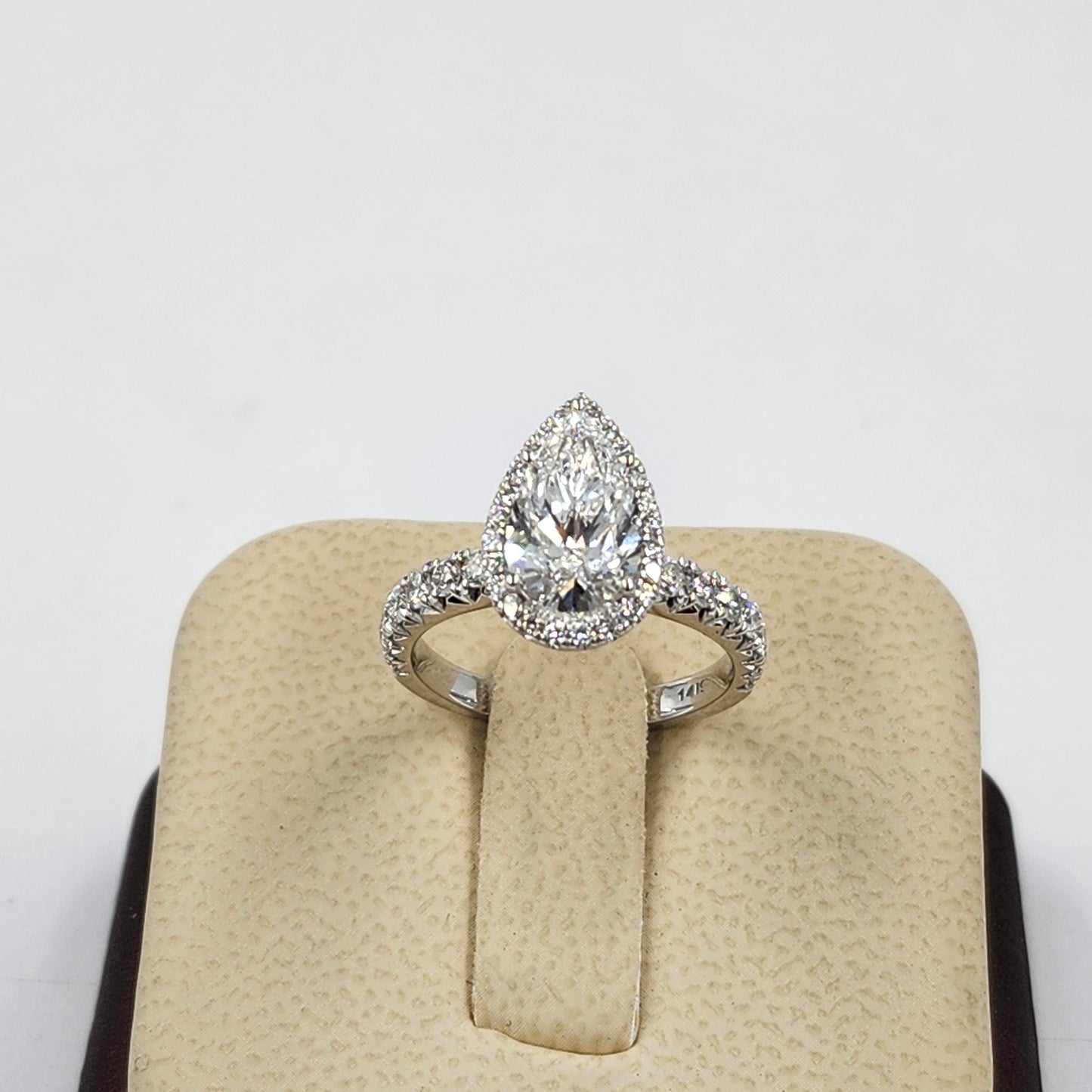 2ct Pear Lab Diamond Engagement Ring: 14K Gold Halo, Anniversary Gift