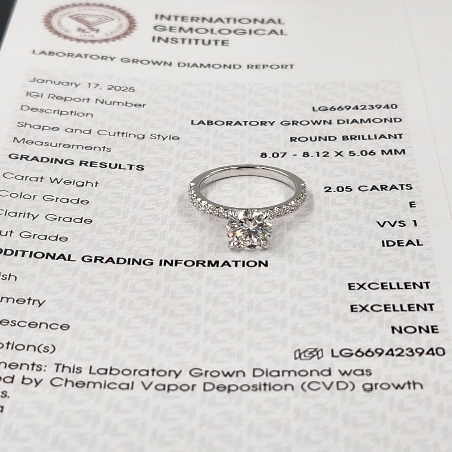 2ct IGI Certified Lab diamond Amazing Brilliant Ring /Platinum,14K,18K gold 3/4 French Pave Round Diamond Engagement Ring / Anniversary gift