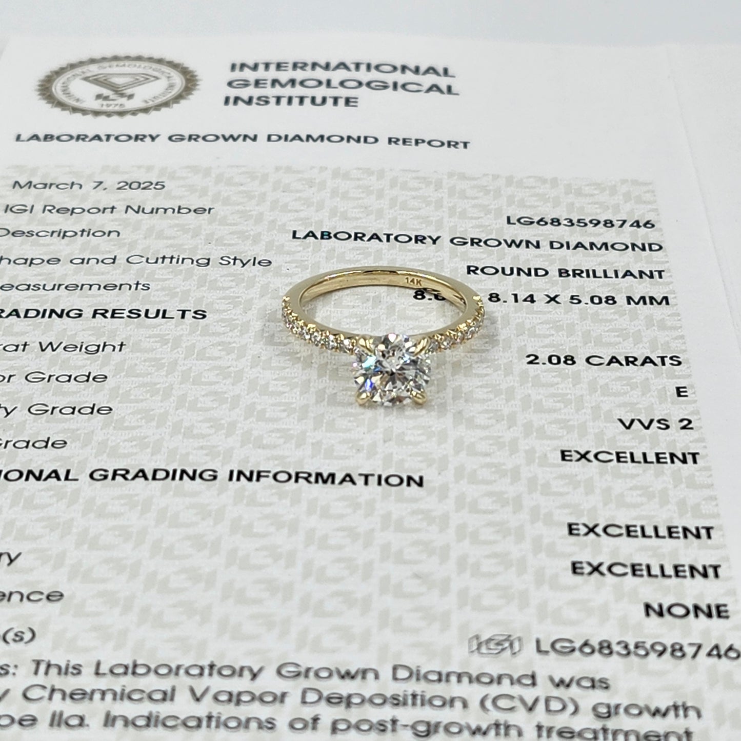 2ct IGI Certified Lab diamond Amazing Brilliant Ring /Platinum,14K,18K gold 3/4 French Pave Round Diamond Engagement Ring / Anniversary gift