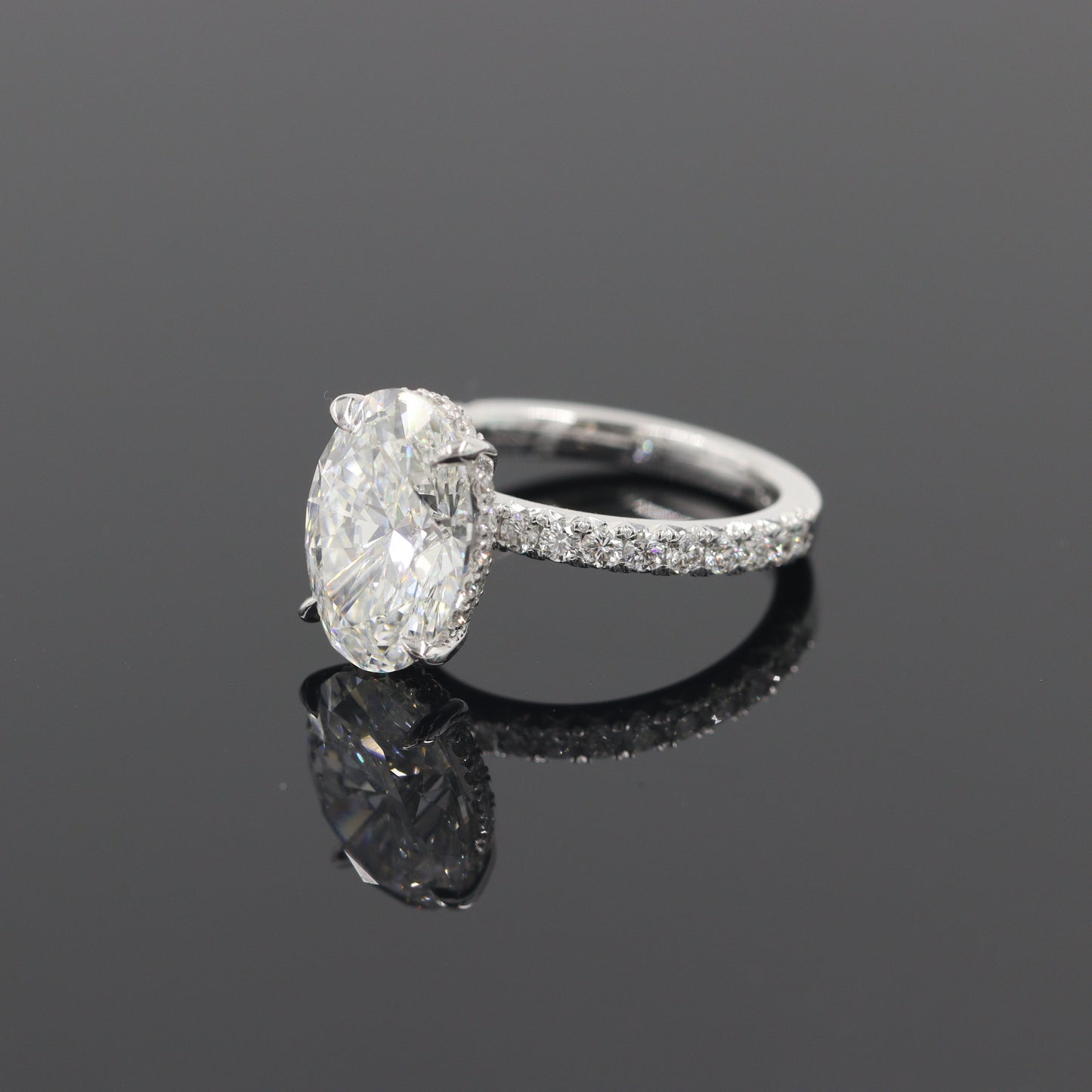 3.5ct Oval Diamond Engagement Ring - 14K Gold Diamond Hidden Halo French Pave Ring - Anniversary gift