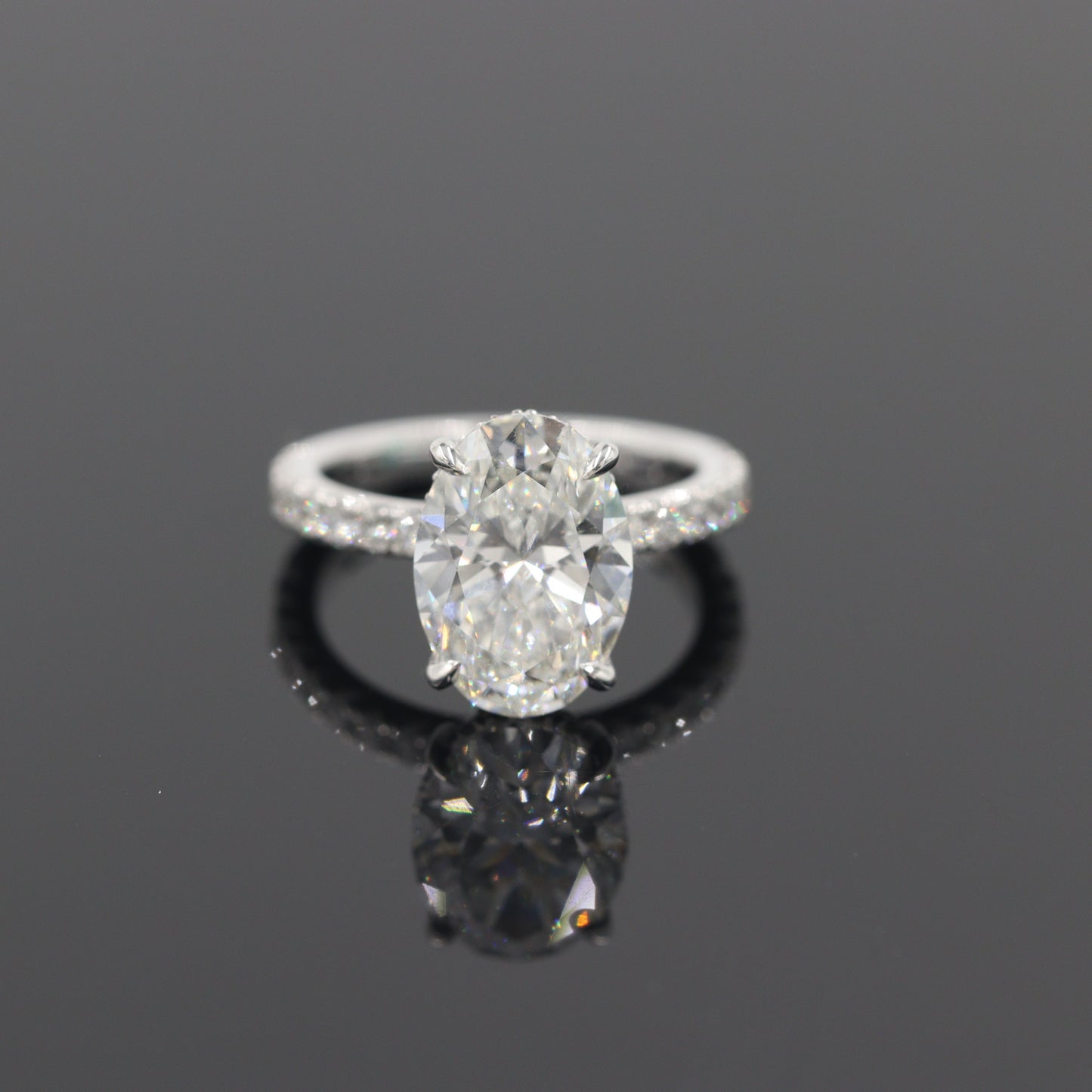 3.5ct Oval Diamond Engagement Ring - 14K Gold Diamond Hidden Halo French Pave Ring - Anniversary gift