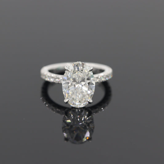3.5ct Oval Diamond Engagement Ring - 14K Gold Diamond Hidden Halo French Pave Ring - Anniversary gift