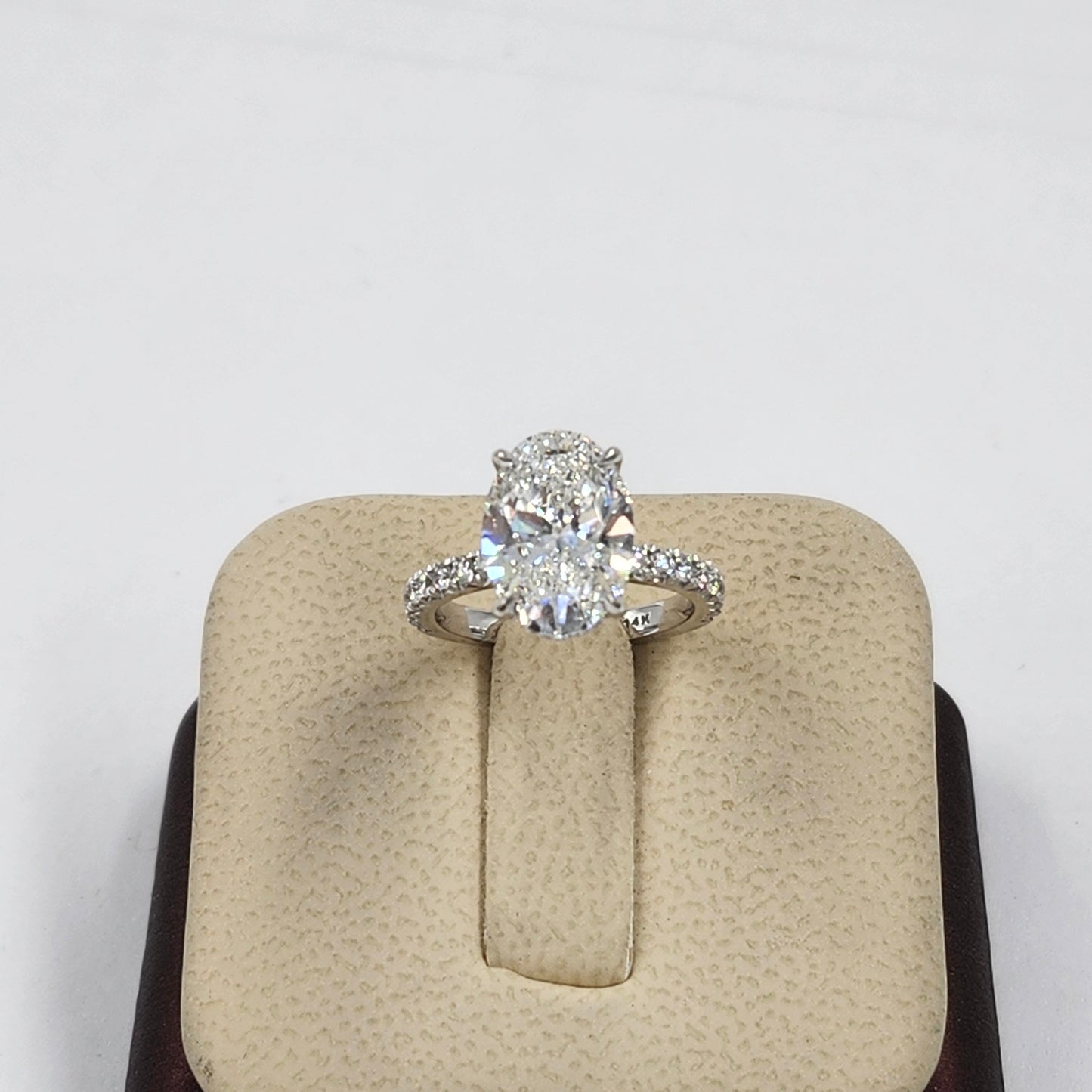 3.5ct Oval Diamond Engagement Ring - 14K Gold Diamond Hidden Halo French Pave Ring - Anniversary gift