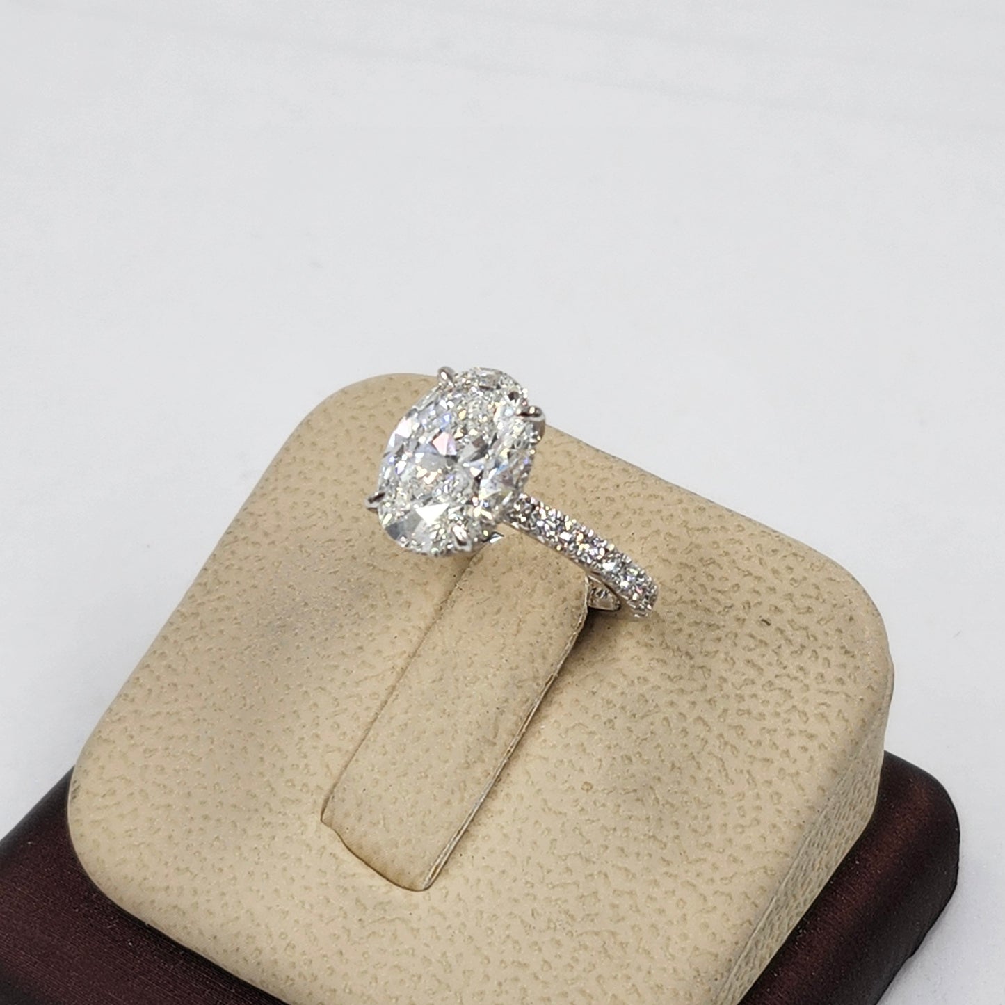 3.5ct Oval Diamond Engagement Ring - 14K Gold Diamond Hidden Halo French Pave Ring - Anniversary gift