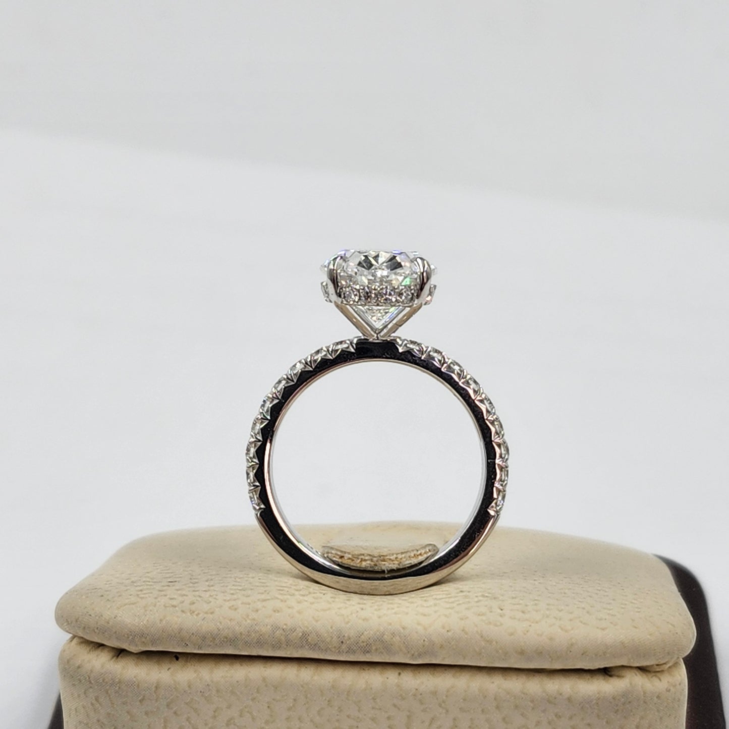 3.5ct Oval Diamond Engagement Ring - 14K Gold Diamond Hidden Halo French Pave Ring - Anniversary gift
