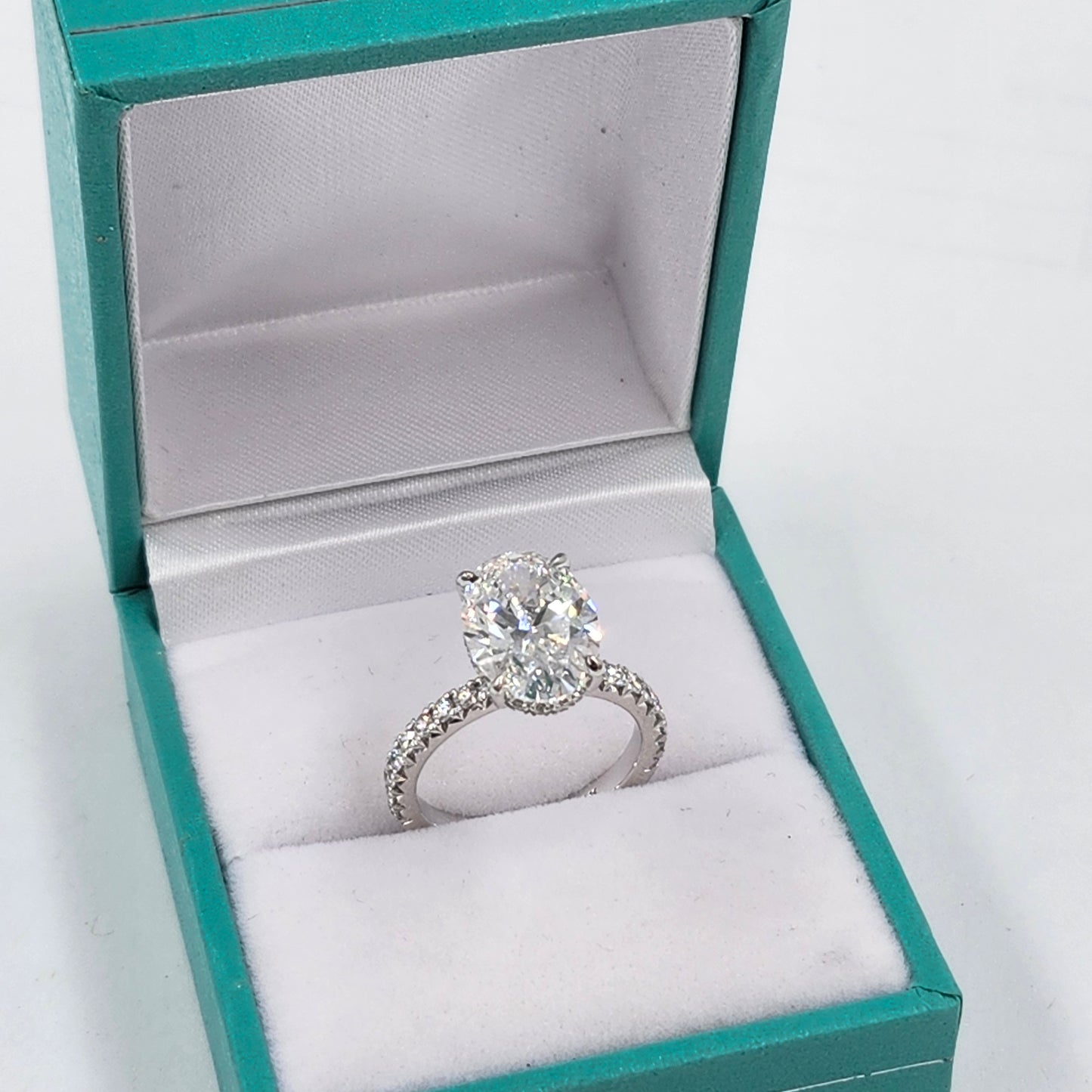 3.5ct Oval Diamond Engagement Ring - 14K Gold Diamond Hidden Halo French Pave Ring - Anniversary gift