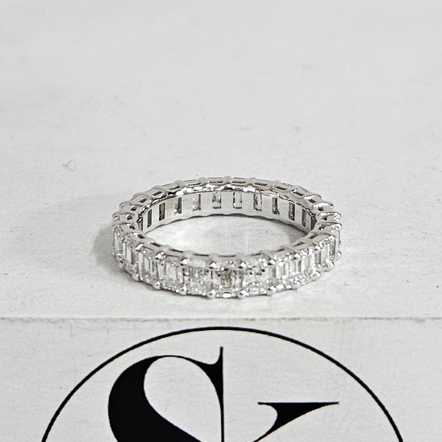 3.8ct Emerald Cut Diamond Ring/Emerald Cut Diamond Wedding Band/ Full Eternity Width 4.3mm Double Wire Setting Wedding Ring/Anniversary gift