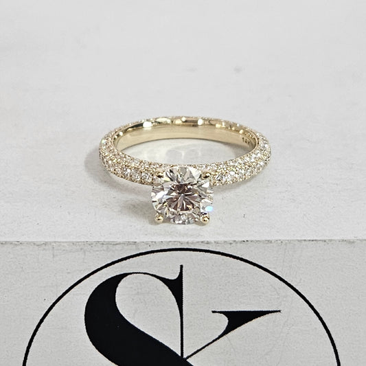 3 Row Full Eternity 3.0mm Width Diamond Engagement Ring/ 1ct Center Lab Grown Diamond Engagement Rings/ Anniversary ring