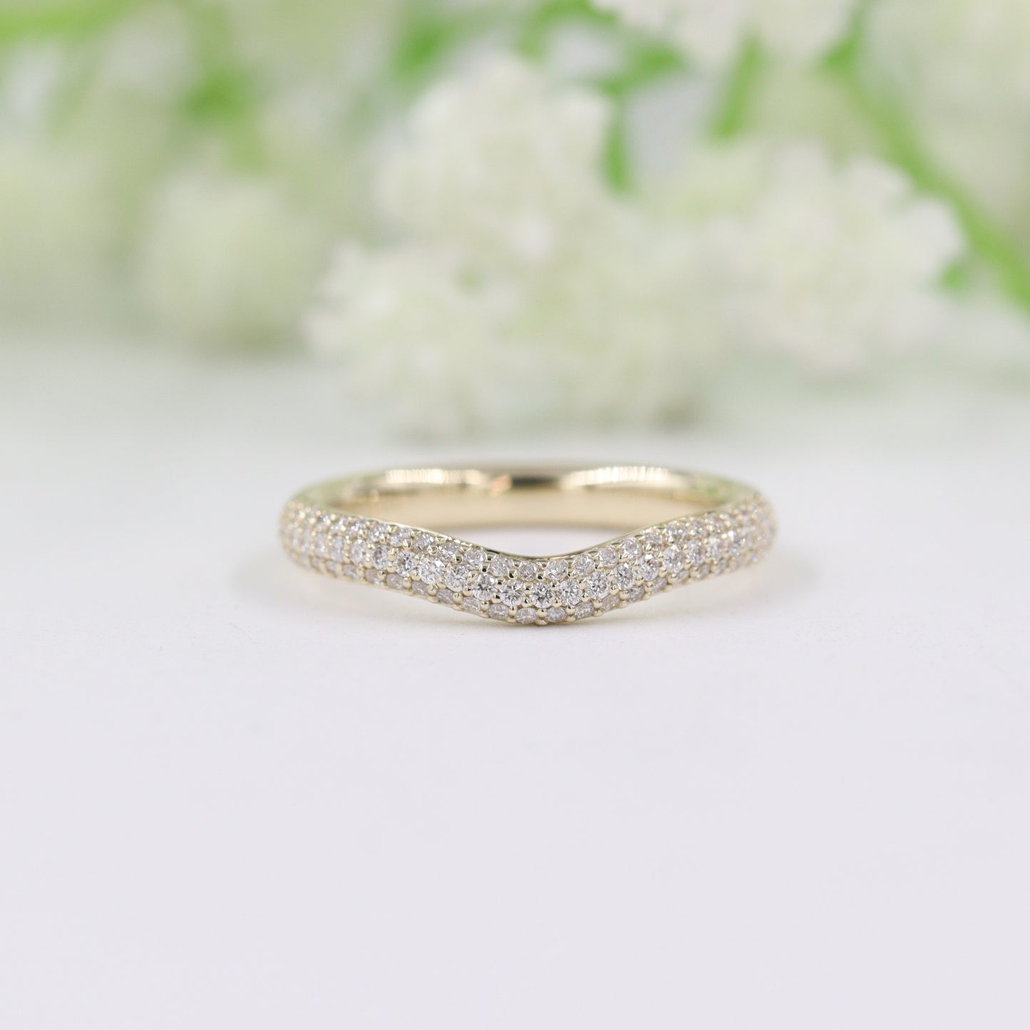 3 Row Half Diamond Curved Wedding Band/Triple Row Diamond Band/Stackable Triple Row Diamond Curved Band/Anniversary Ring/Matching Band