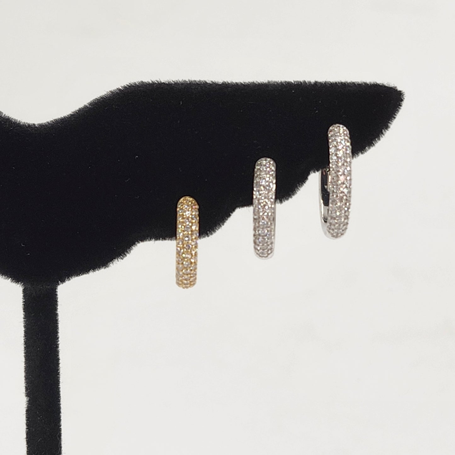 3Row Natural Diamond 12mm Small hoop Earrings / 14K ,18K Gold Width 2.6mm Diamond hoop earring / Anniversary gift
