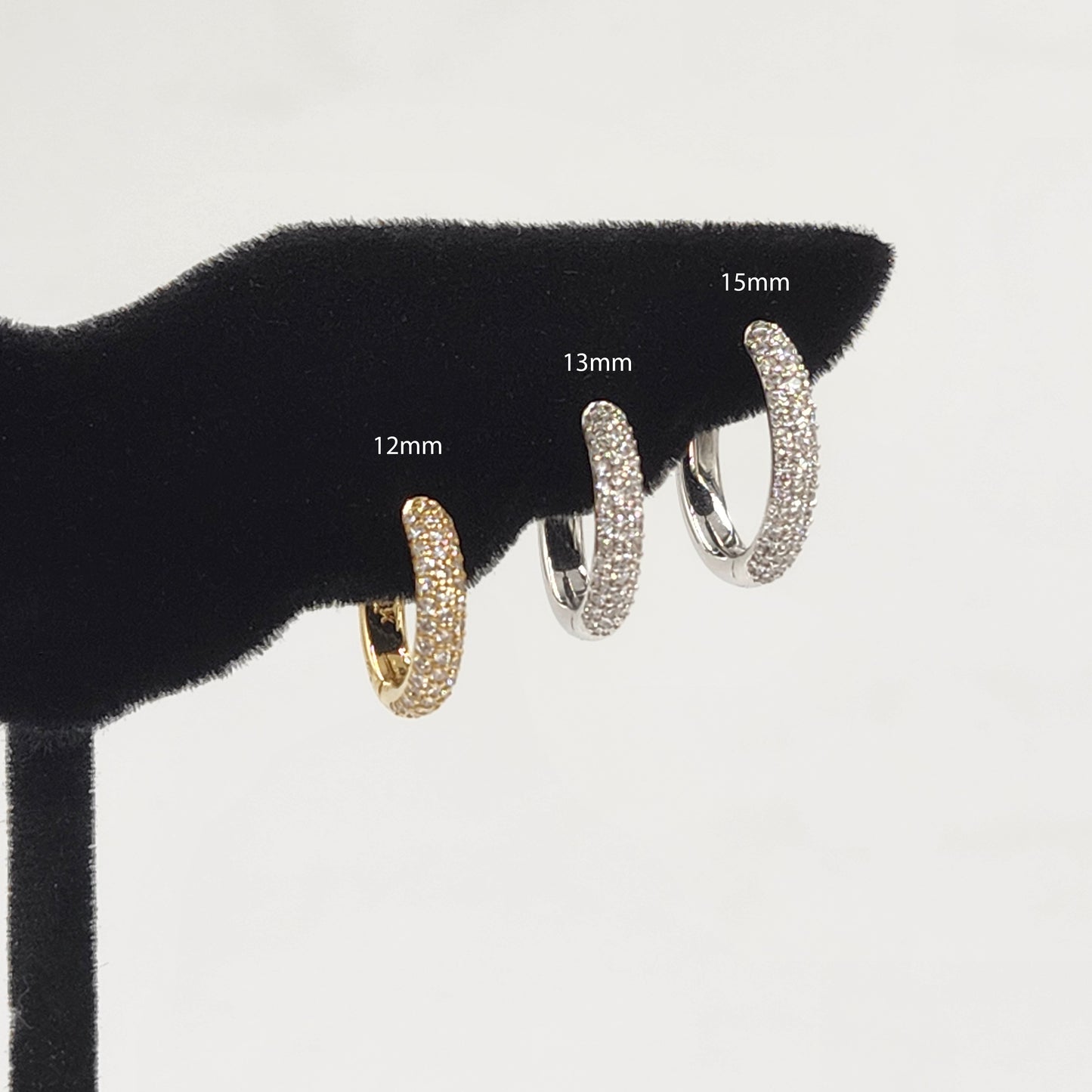 3Row Natural Diamond 12mm Small hoop Earrings / 14K ,18K Gold Width 2.6mm Diamond hoop earring / Anniversary gift