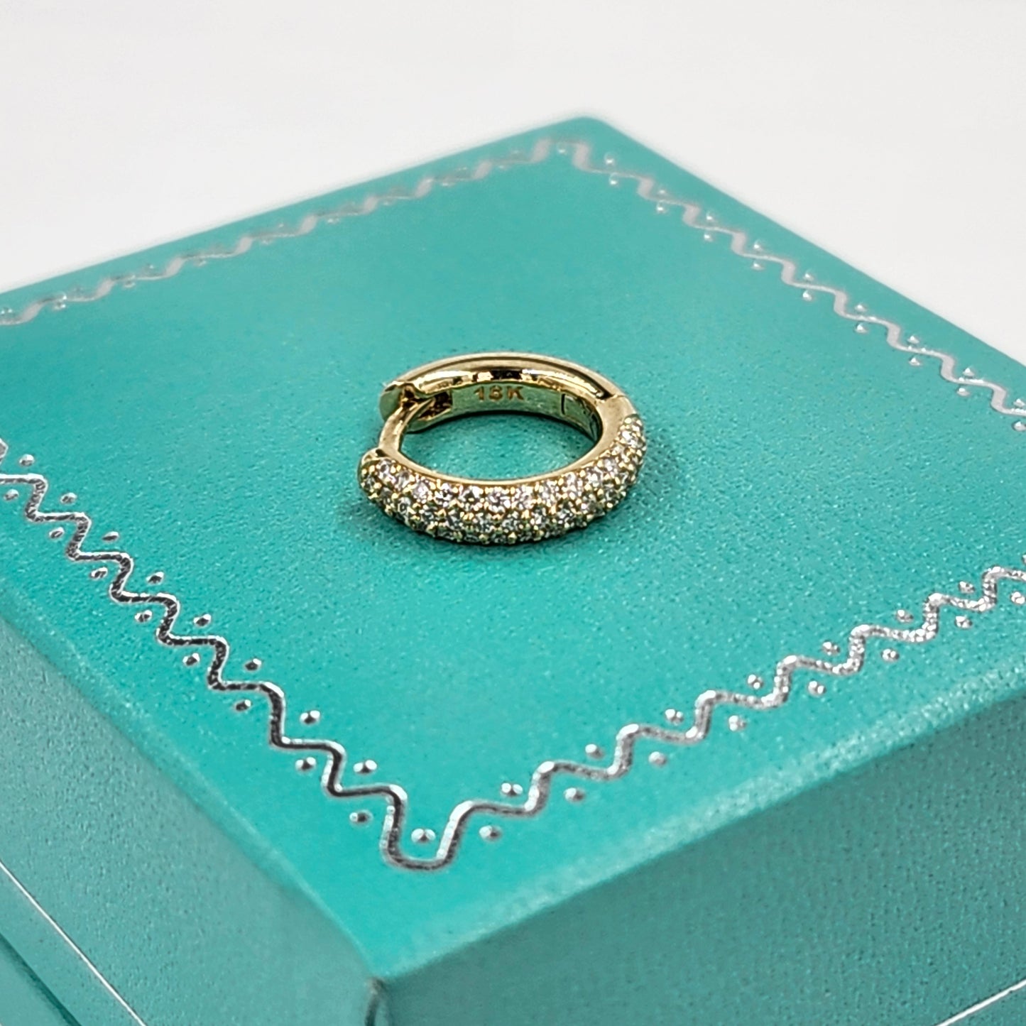 3Row Natural Diamond 12mm Small hoop Earrings / 14K ,18K Gold Width 2.6mm Diamond hoop earring / Anniversary gift
