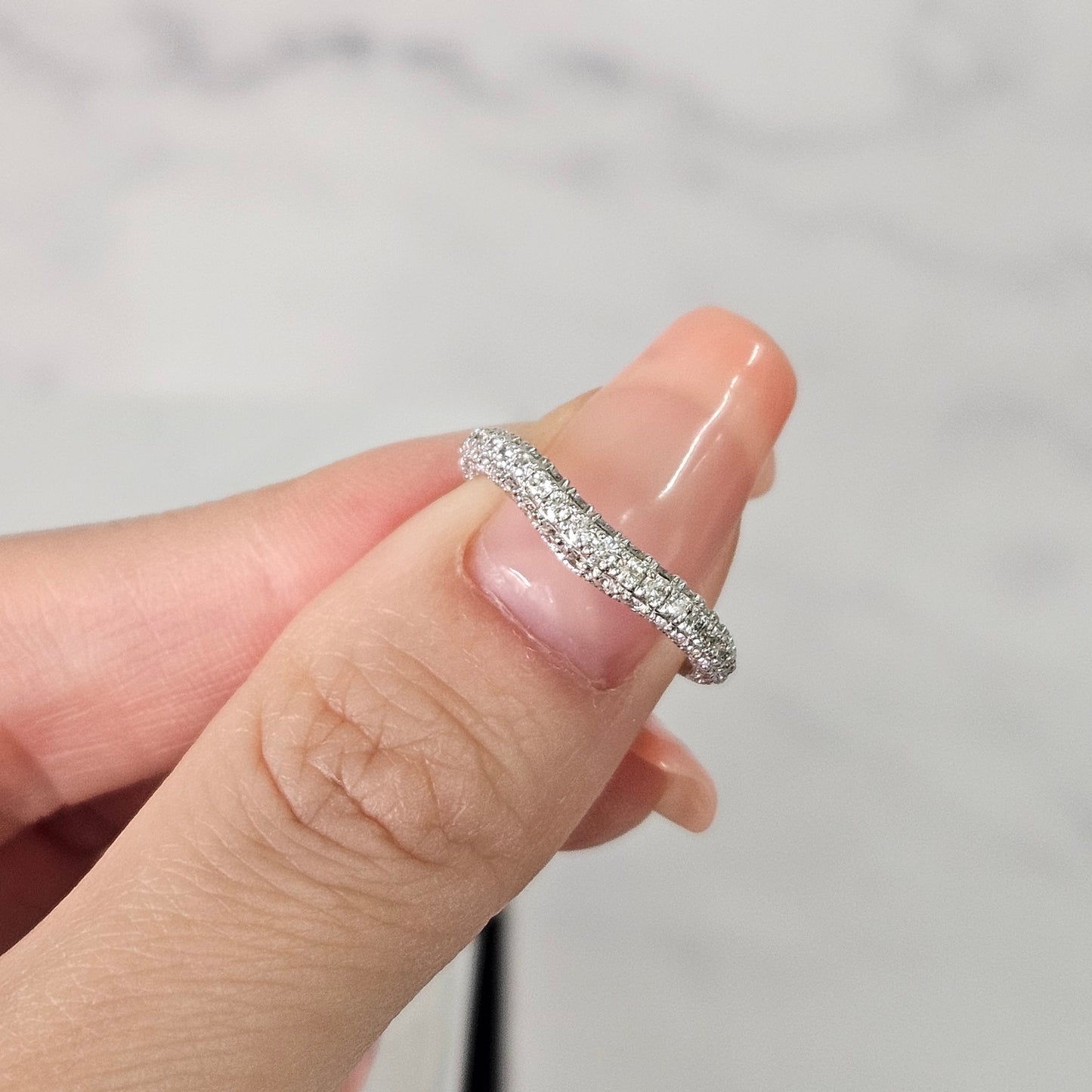 3 Row Diamond Curved Wedding Band/Triple Row Natural Diamond Band/Stackable Triple Row Diamond Curved Band/Anniversary Ring/Matching Band