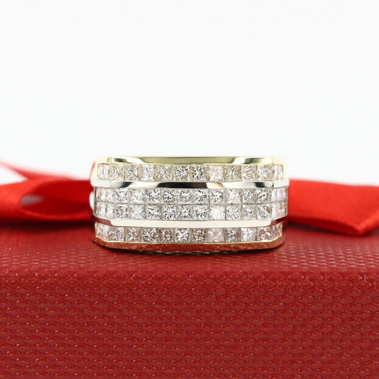 Princess Cut Diamond Invisible Set  3ct Men's Ring/Diamond Invisible Set Wedding Band/14K 18K gold Men's Diamond Ring/Men's Diamond Ring