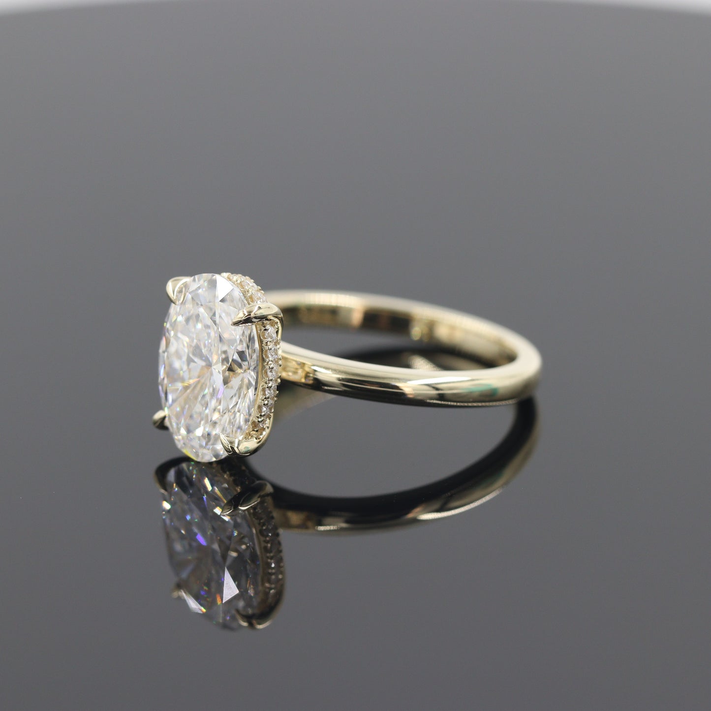 Lab Diamond Engagement Ring - 14K Gold 3ct Oval Diamond Hidden Halo Ring - Anniversary gift