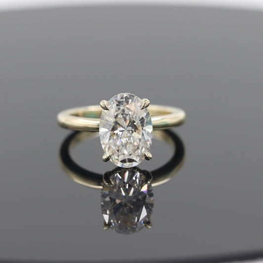 Lab Diamond Engagement Ring - 14K Gold 3ct Oval Diamond Hidden Halo Ring - Anniversary gift