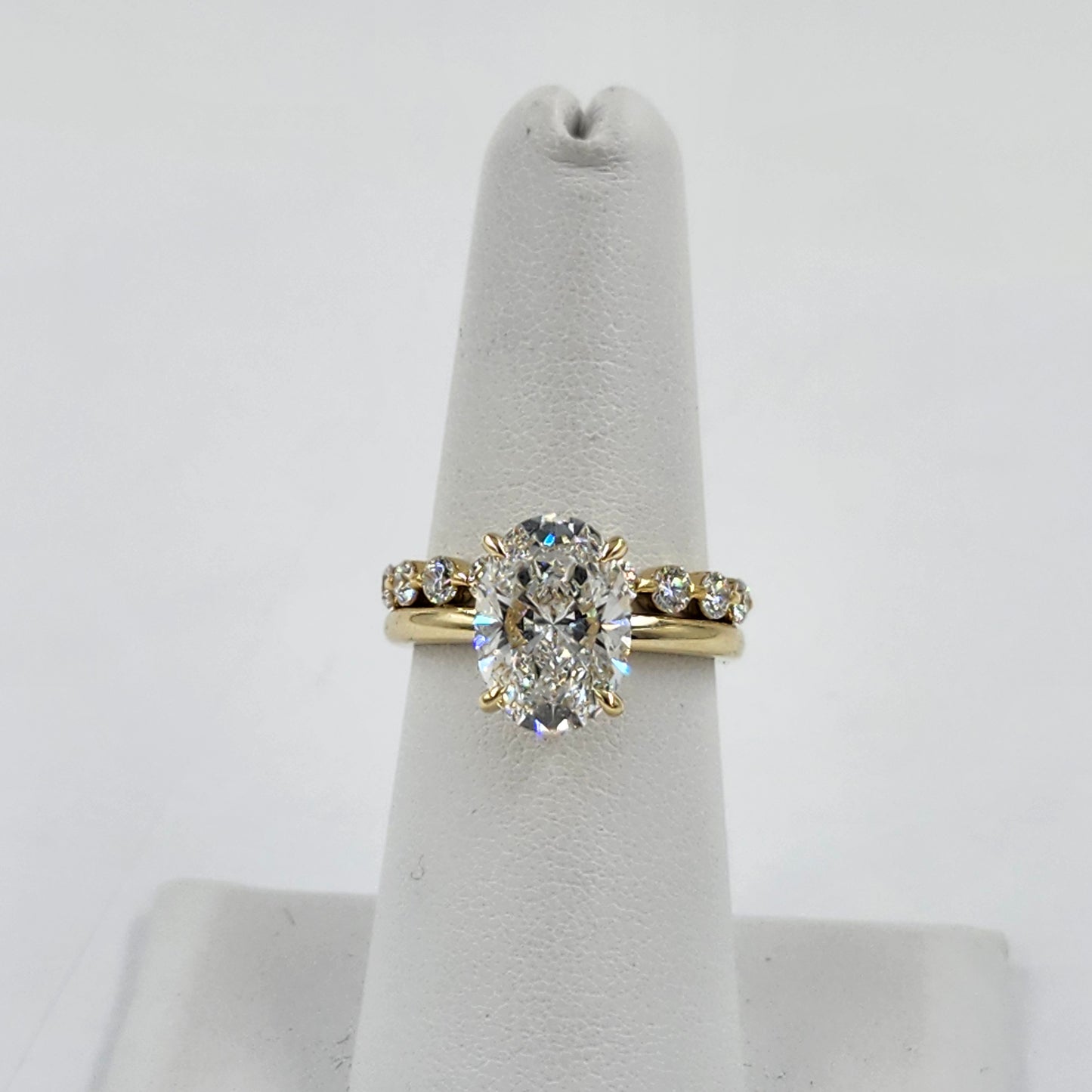 Lab Diamond Engagement Ring - 14K Gold 3ct Oval Diamond Hidden Halo Ring - Anniversary gift