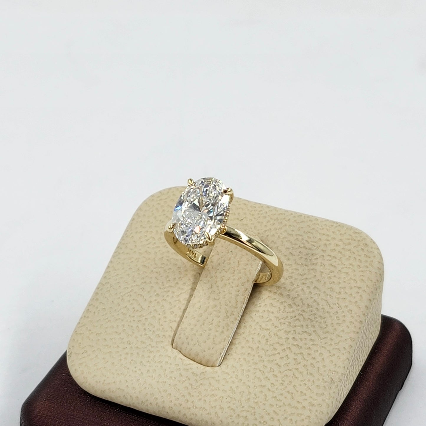 Lab Diamond Engagement Ring - 14K Gold 3ct Oval Diamond Hidden Halo Ring - Anniversary gift