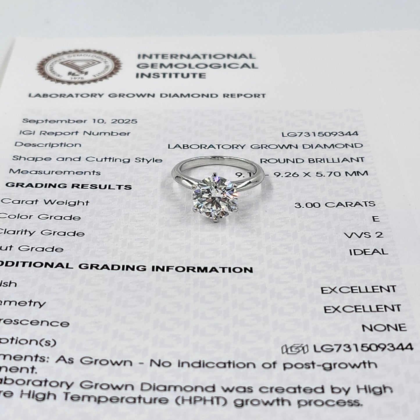 3ct Round Diamond Engagement Ring : Solitaire Lab Diamond 6 Prong Ring - Anniversary gift