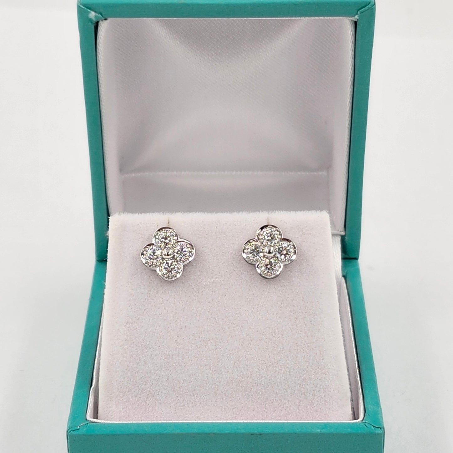 Natural Diamond Clover Earrings/14K,18K gold 8.3mm Clover Classic Dainty Cluster Stud Earrings-Diamond Stud Earring - Anniversary gift