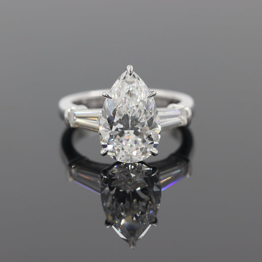 5.3ct Pear Lab Grown Diamond Engagement Ring: 14k,18K Gold Platinum , IGI Certified Engagement Ring