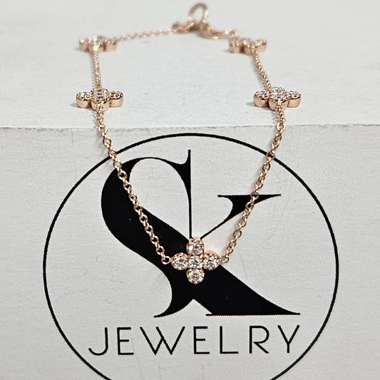 5 Clovers Diamond Bracelet/ Clover Charms Bracelet / 14K gold Diamond Bracelet/ Anniversary Bracelet/ Gift for Her