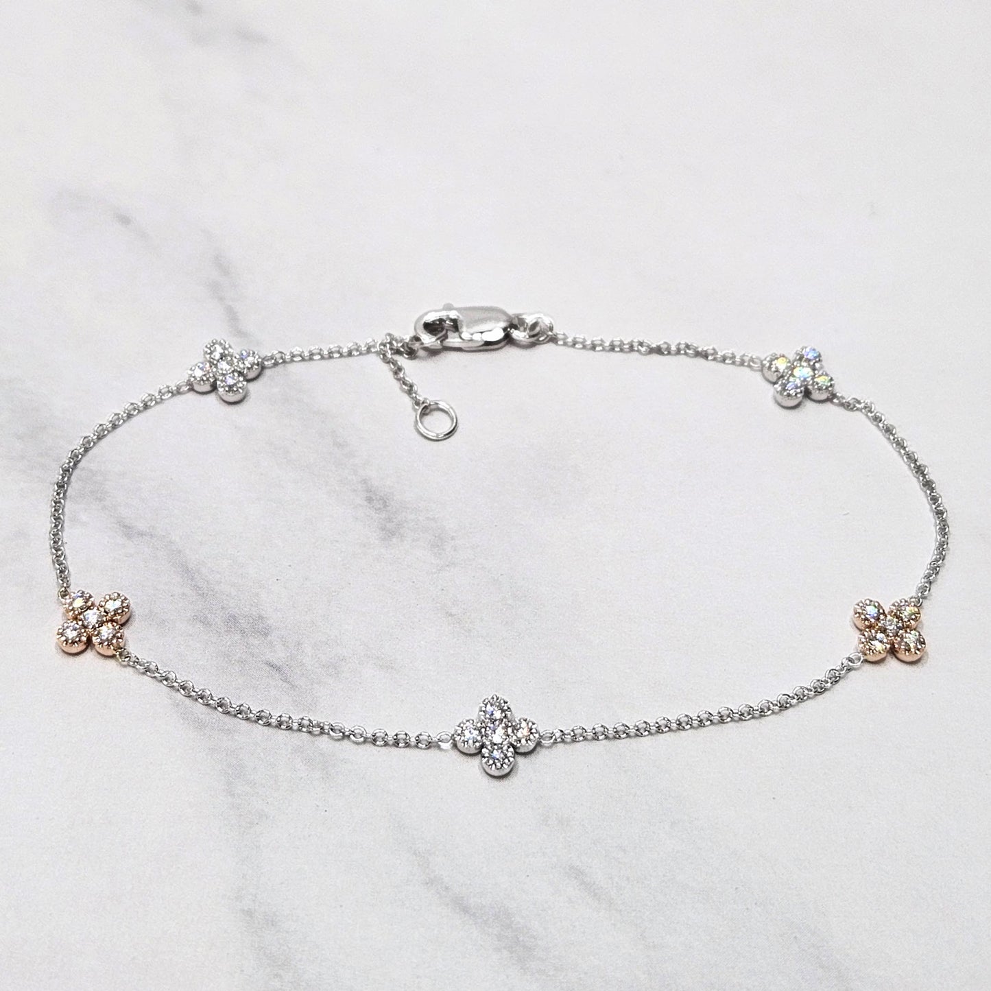 5 Clovers Diamond Bracelet/ Clover Charms Bracelet / 14K gold Diamond Bracelet/ Anniversary Bracelet/ Gift for Her