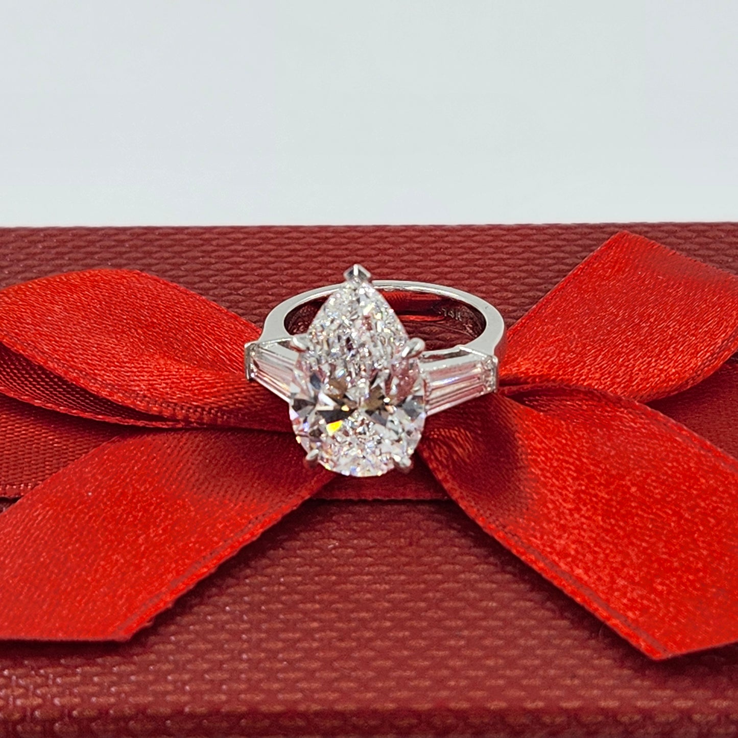 5ct Certified Engagement Ring - 14K ,18K Gold, Platinum, Lab Grown Pear Diamond & Baguette Diamond Engagement Ring - Anniversary gifts