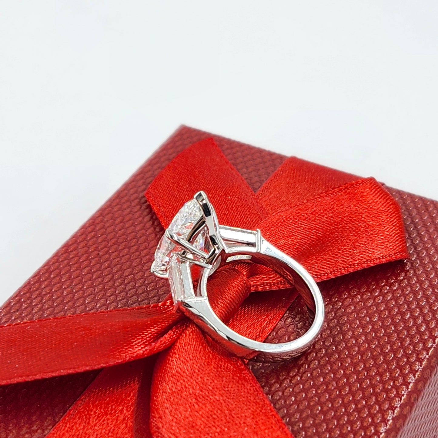 5ct Certified Engagement Ring - 14K ,18K Gold, Platinum, Lab Grown Pear Diamond & Baguette Diamond Engagement Ring - Anniversary gifts