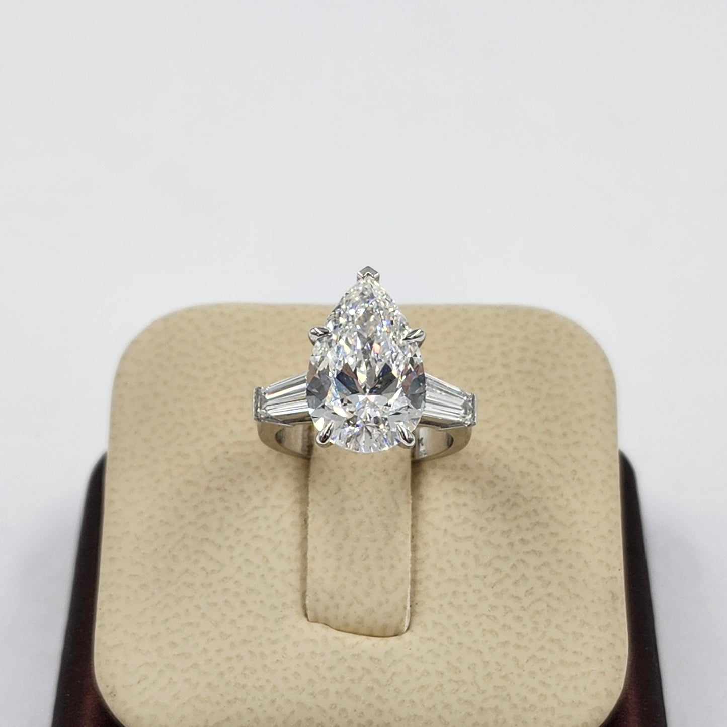 5ct Certified Engagement Ring - 14K ,18K Gold, Platinum, Lab Grown Pear Diamond & Baguette Diamond Engagement Ring - Anniversary gifts