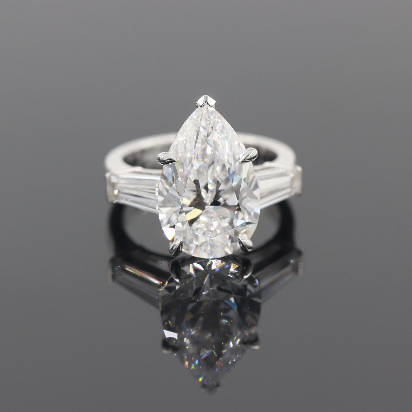 5ct Certified Engagement Ring - 14K ,18K Gold, Platinum, Lab Grown Pear Diamond & Baguette Diamond Engagement Ring - Anniversary gifts