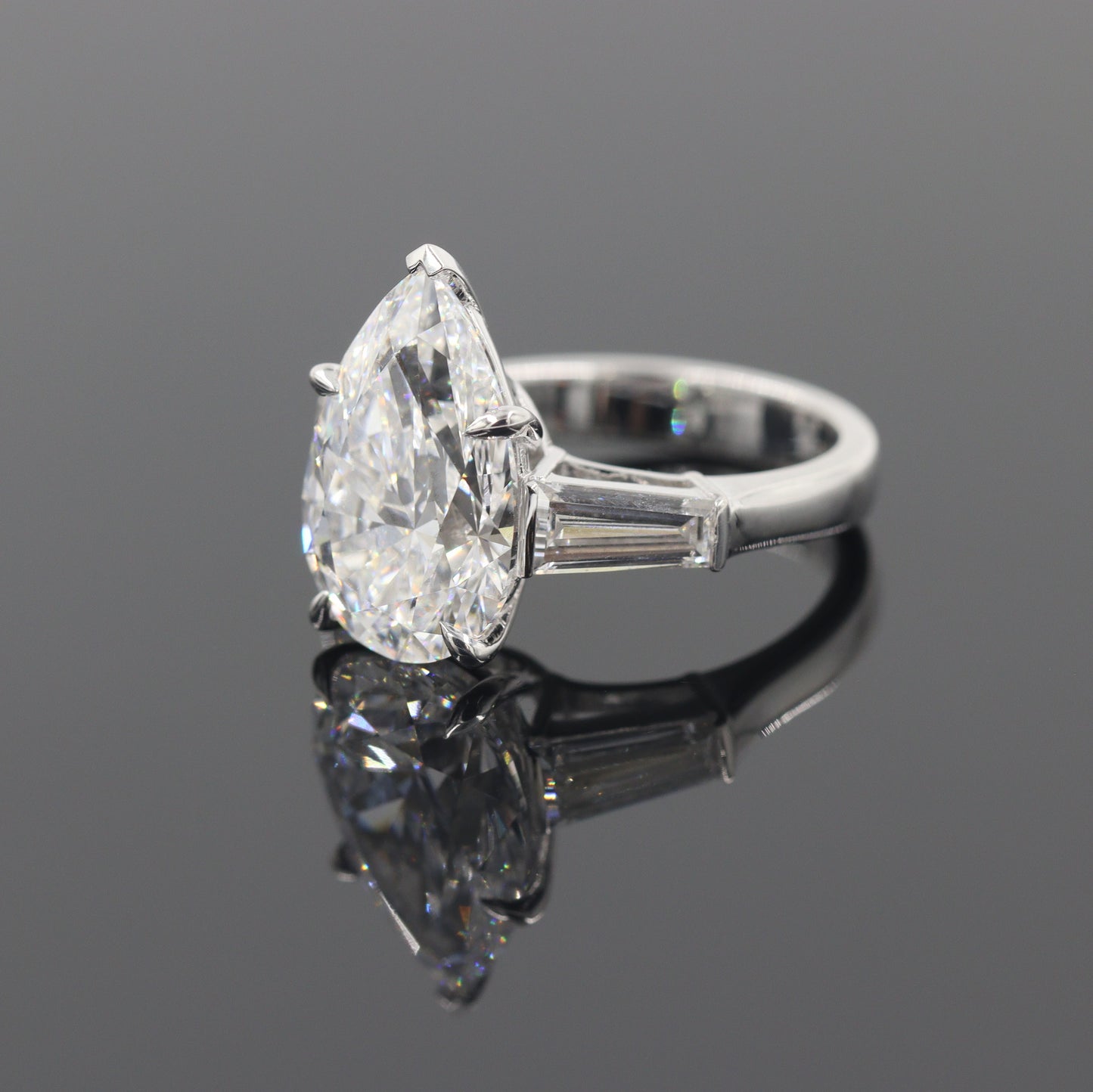 5ct Certified Engagement Ring - 14K ,18K Gold, Platinum, Lab Grown Pear Diamond & Baguette Diamond Engagement Ring - Anniversary gifts