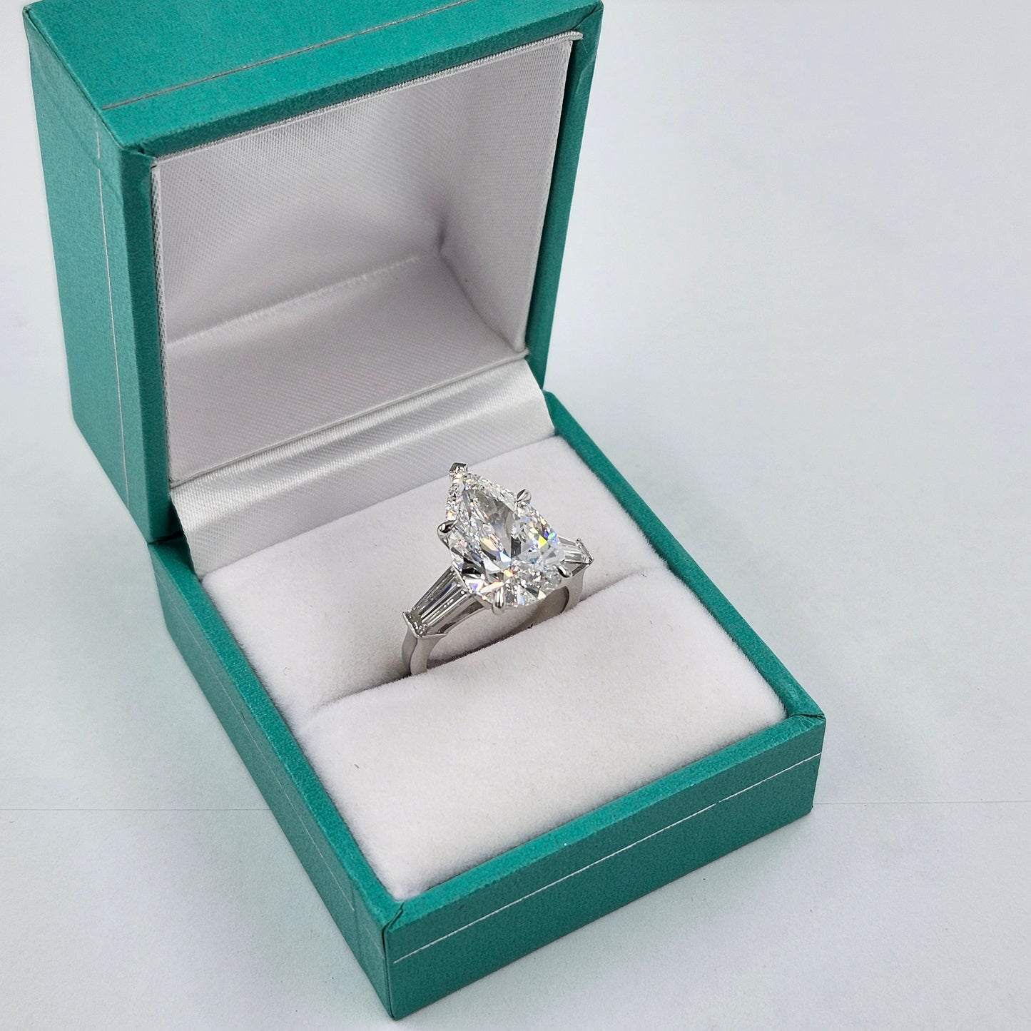 5ct Certified Engagement Ring - 14K ,18K Gold, Platinum, Lab Grown Pear Diamond & Baguette Diamond Engagement Ring - Anniversary gifts
