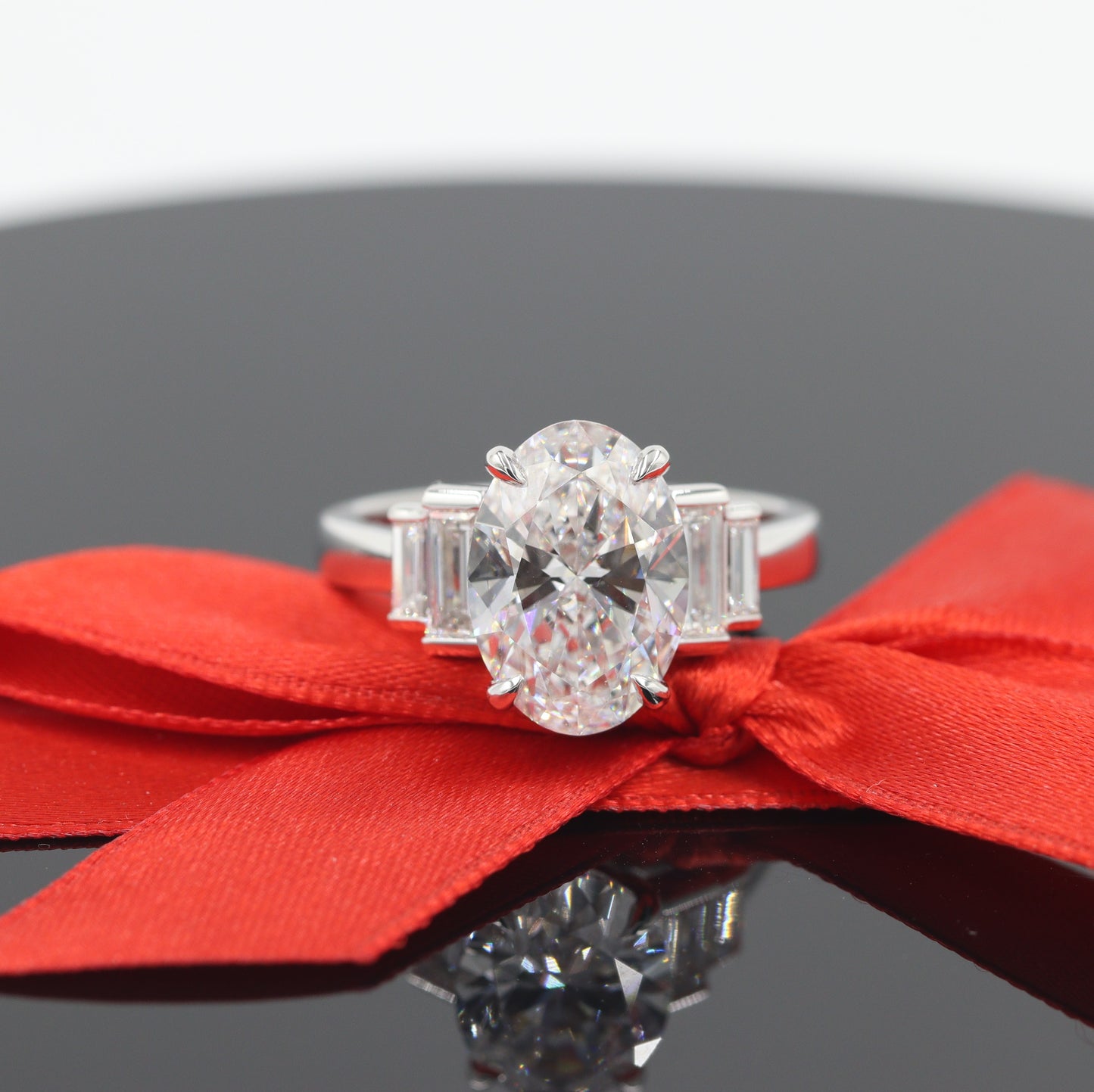 5ct Oval Lab Diamond Engagement Ring - 14K ,18K Gold, Platinum, Lab Grown Oval Diamond, Baguette Diamond Engagement Ring - Anniversary gifts