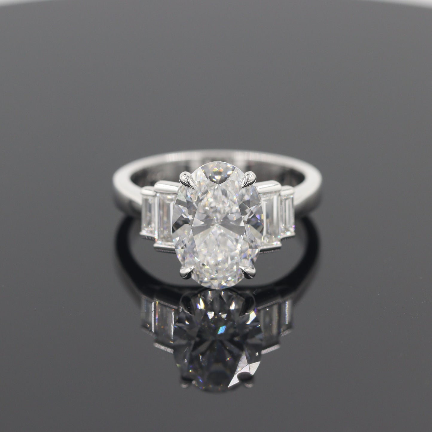 5ct Oval Lab Diamond Engagement Ring - 14K ,18K Gold, Platinum, Lab Grown Oval Diamond, Baguette Diamond Engagement Ring - Anniversary gifts