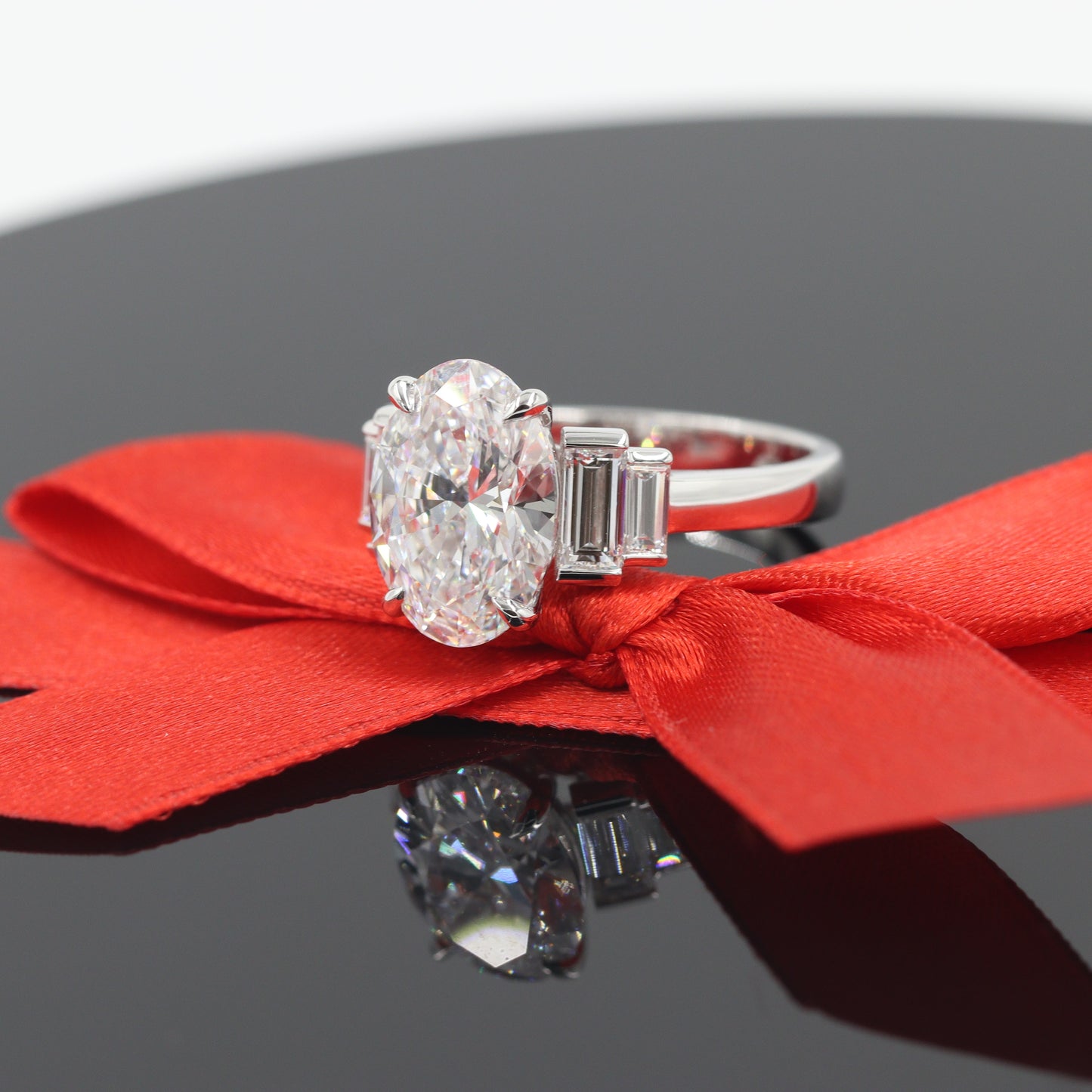 5ct Oval Lab Diamond Engagement Ring - 14K ,18K Gold, Platinum, Lab Grown Oval Diamond, Baguette Diamond Engagement Ring - Anniversary gifts