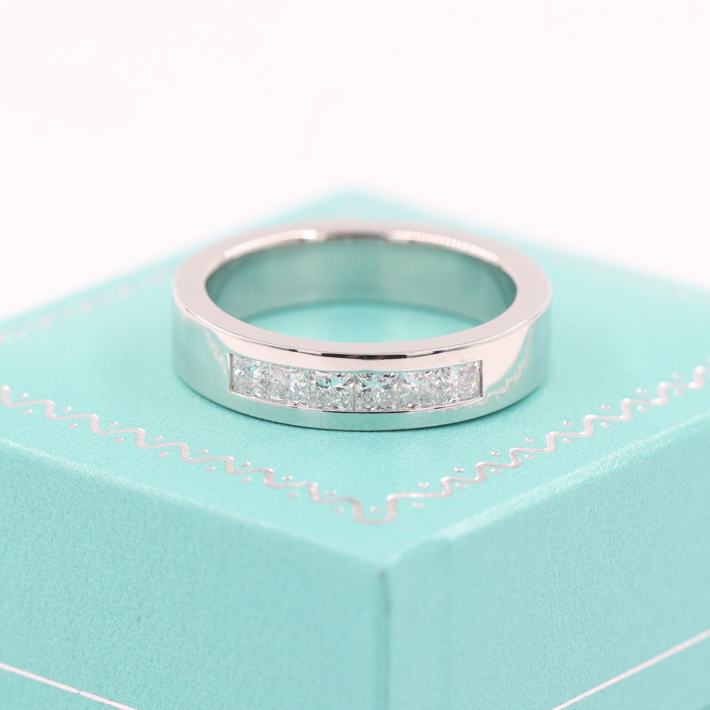 Handmade Princess Cut Lab Grown Diamond Man's Ring - 5mm Platinum Wedding Ring - Anniversary gift