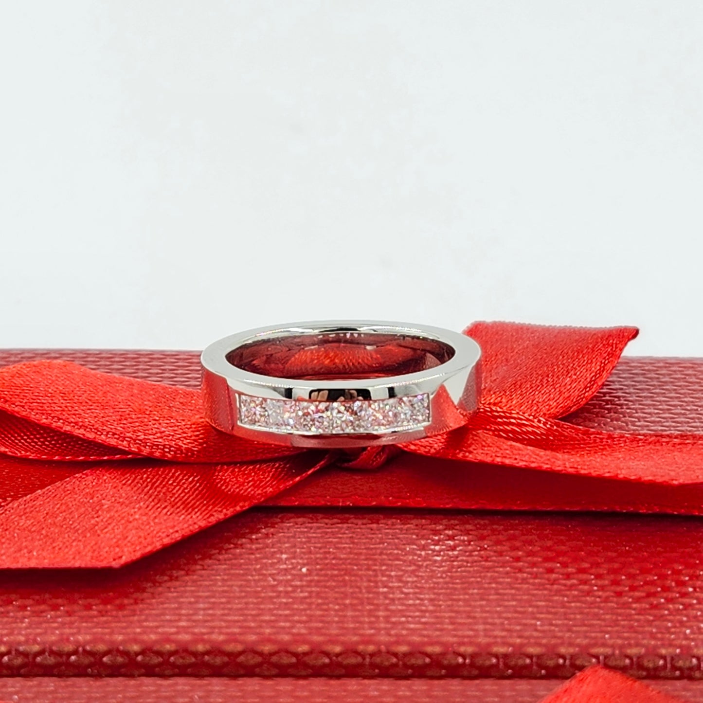 Handmade Princess Cut Lab Grown Diamond Man's Ring - 5mm Platinum Wedding Ring - Anniversary gift