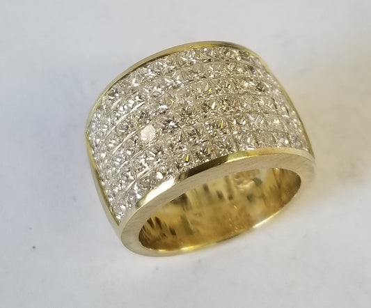 6Row Diamond Invisible Set Women's Ring/18K gold Women's Diamond Ring/Natural Princess Cut Diamond Big Ring/Anniversary gift