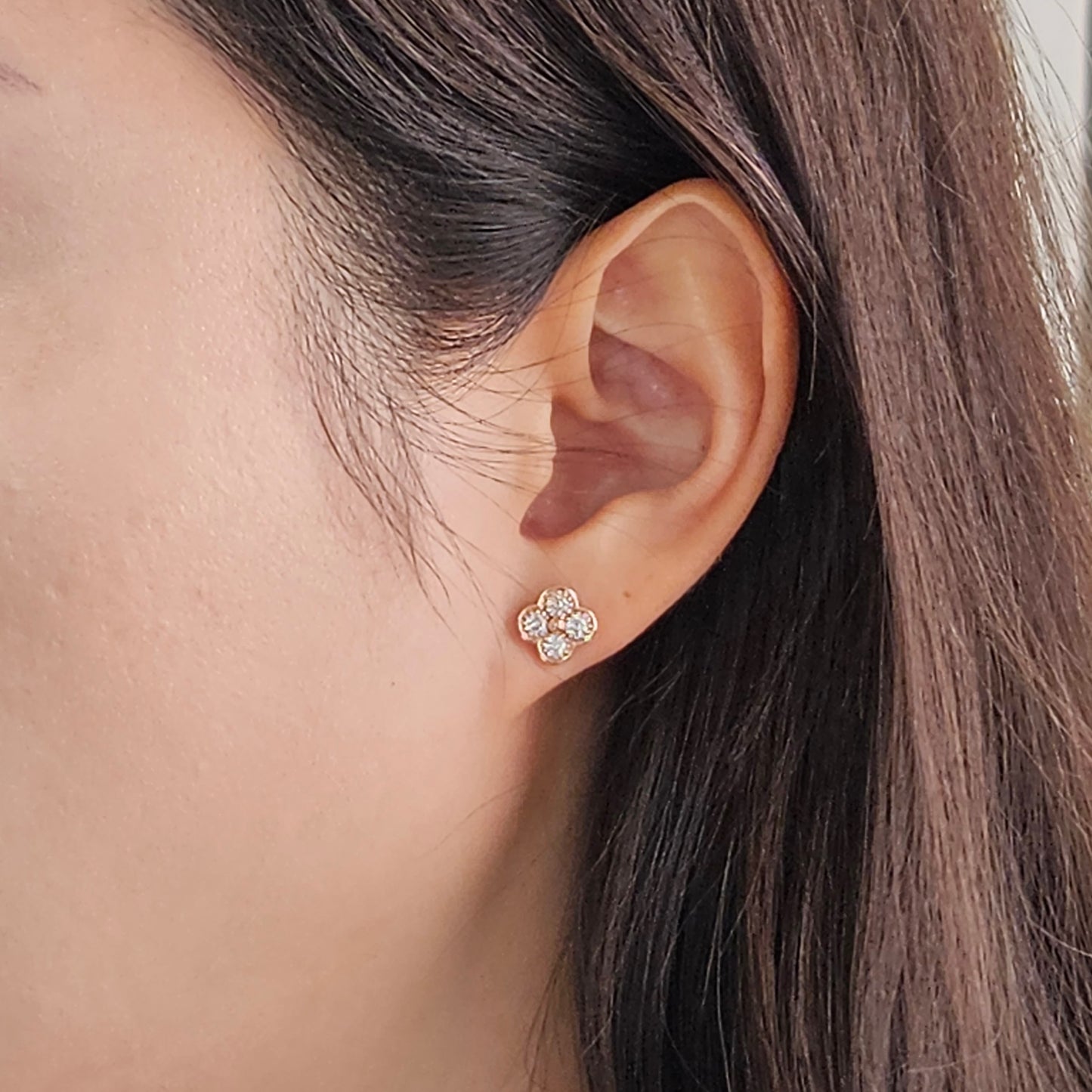 Diamond Clover Earrings/14K,18K gold 9.7mm Clover Classic Dainty Cluster Stud Earrings/Natural Diamond Stud Earring/Anniversary Gift
