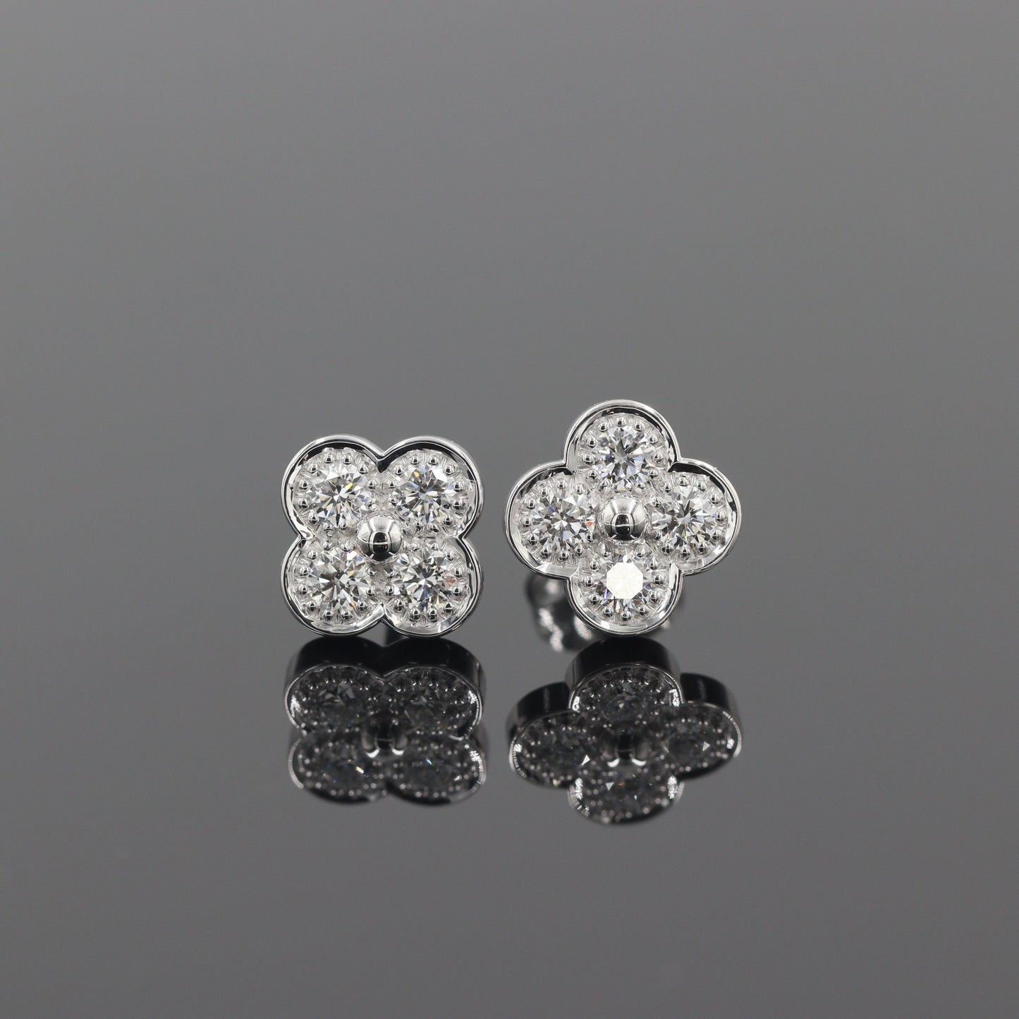 Natural Diamond Clover Earrings/14K,18K gold 9.7mm Clover Classic Dainty Cluster Stud Earrings-Diamond Stud Earring - Anniversary gift