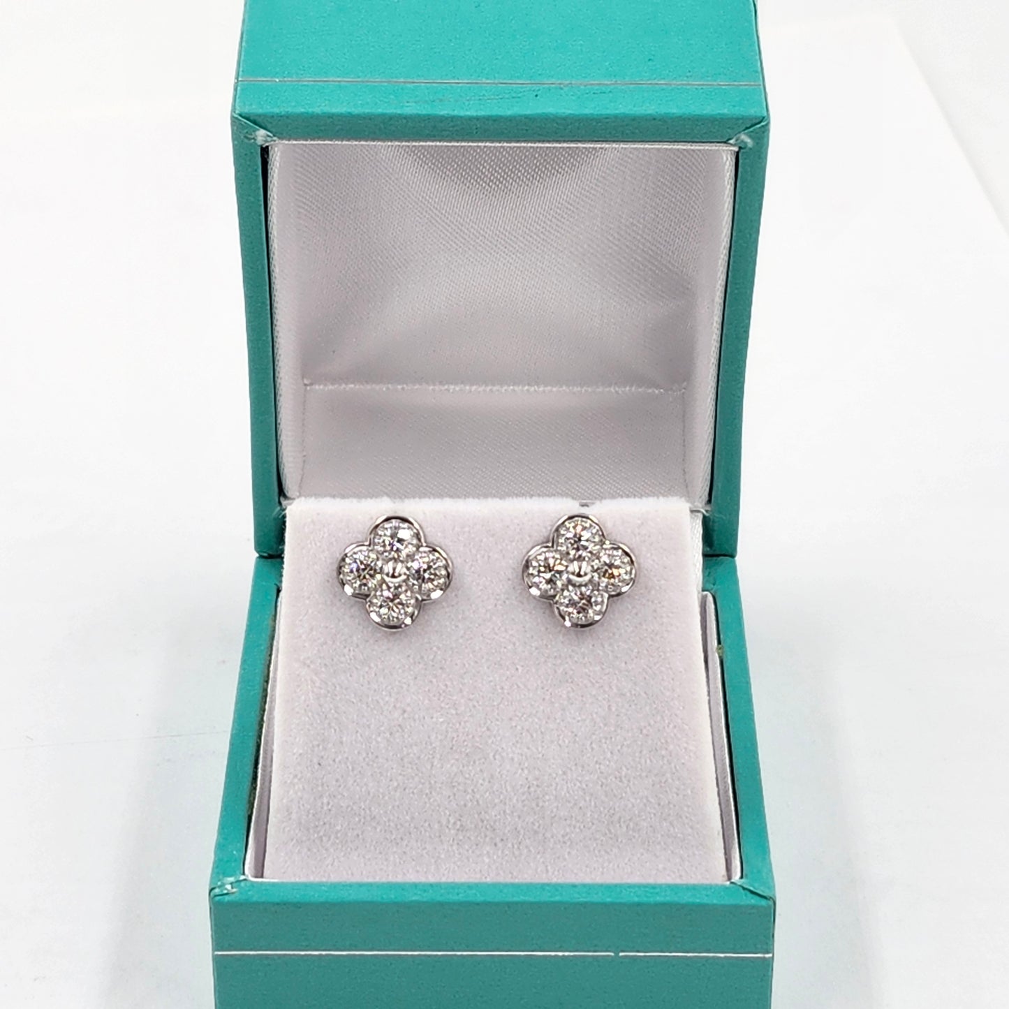 Natural Diamond Clover Earrings/14K,18K gold 9.7mm Clover Classic Dainty Cluster Stud Earrings-Diamond Stud Earring - Anniversary gift