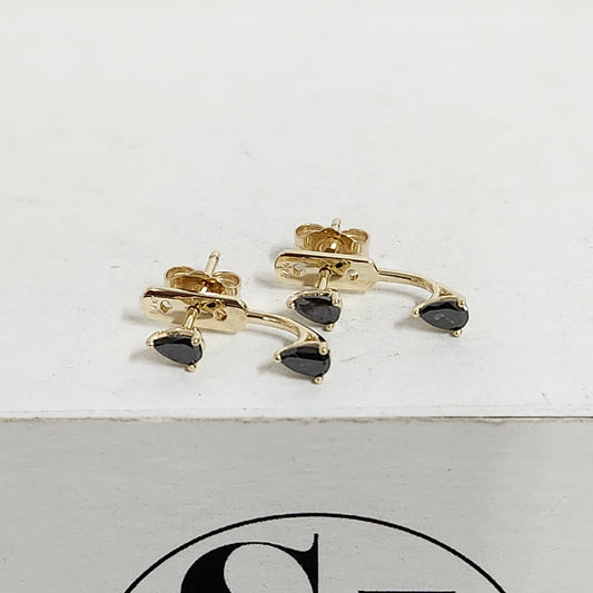 Black Pear Diamond Earrings/14K gold Black Pear Diamond Stud Earrings/Black Pear Diamond Jacket Earrings/Anniversary gift