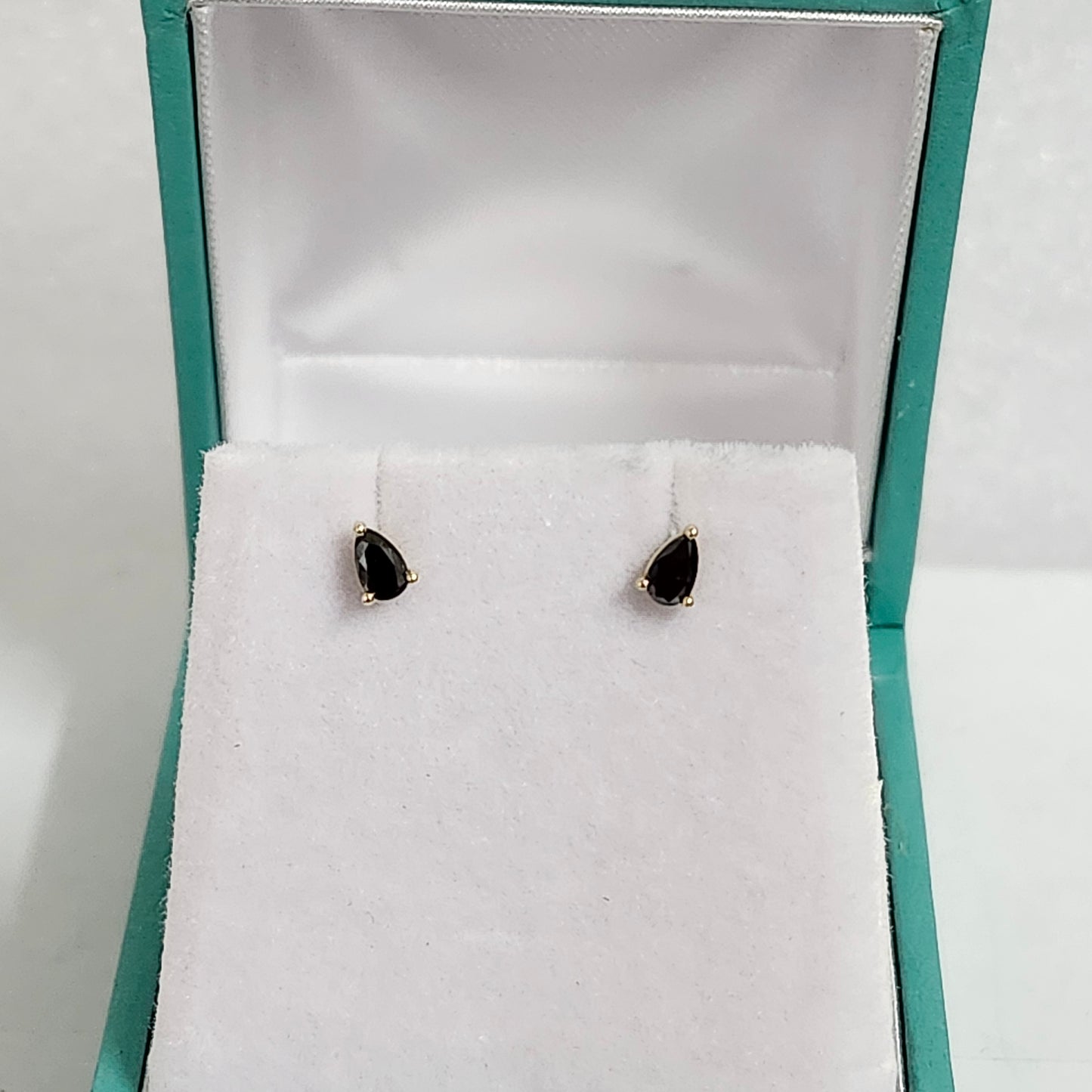 Black Pear Diamond Earrings/14K gold Black Pear Diamond Stud Earrings/Black Pear Diamond Jacket Earrings/Anniversary gift