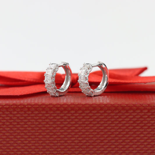 Emerald Cut Diamond Hoop Earring/Emerald Cut Natural Diamond Earring/14K,18K Hoop U-shape Emerald Cut Diamond Earring/Anniversary gift