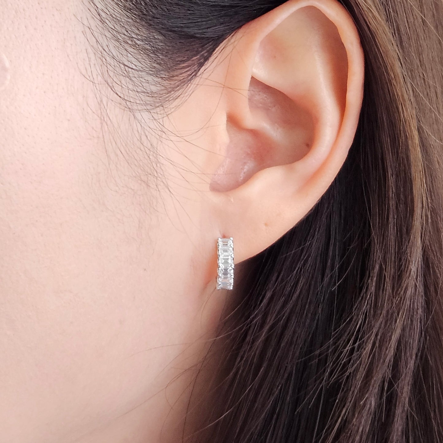 1ct Emerald Cut Natural Diamond Hoop Earring/Emerald Cut Diamond Earring/14K,18K Hoop U-shape Emerald Cut Diamond Earring/Anniversary gift